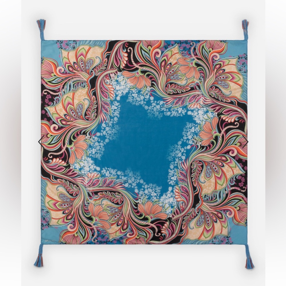Johnny Was Blue Silk Scarf (in box) - Picture 2 of 6